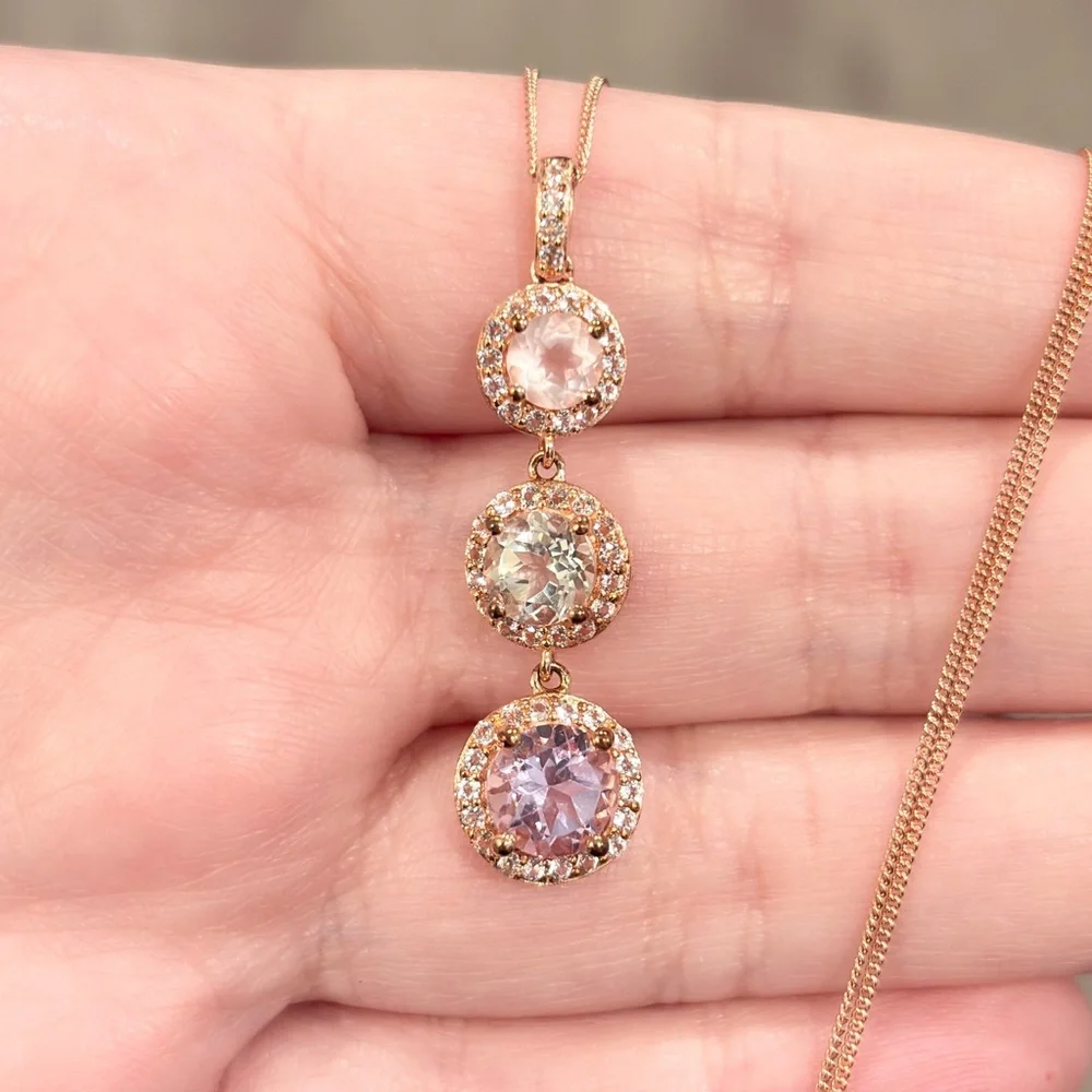 Elegant Gold and Pink Pendant Necklace - Picture 3 of 12